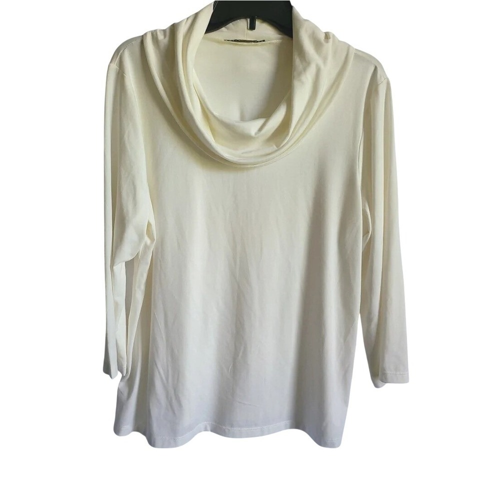 Peter Nygard‎ Womens Ivory Cowl Neck 3/4 Sleeve Neutral Blouse Large Minimalist